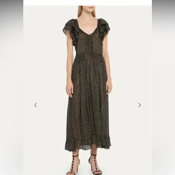isabel marant boho dress $585 Isabel Marant Etoile Barden Floral Silk Chiffon Knotted Boho Dress Blue 34